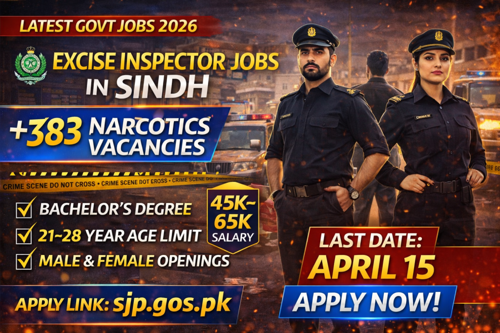 Sindh Excise Inspector job advertisement 2026